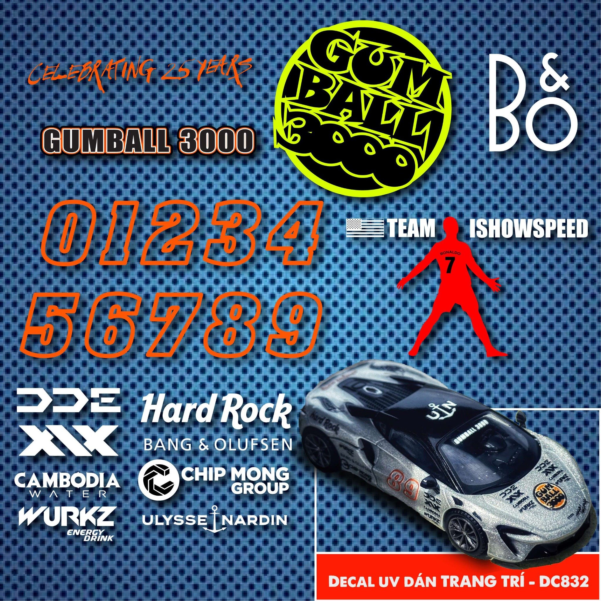  Decal UV sự kiện Gumball 3000 cho mô hình ô tô tỉ lệ 1:64 dán tất cả nền màu Autono1 DC832 