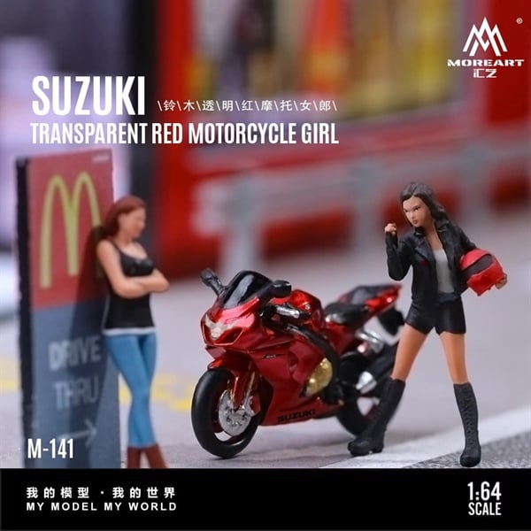  Mô hình nhân vật figure và xe mô tô Suzuki GSX Red tỉ lệ 1:64 MoreArt MO222141 