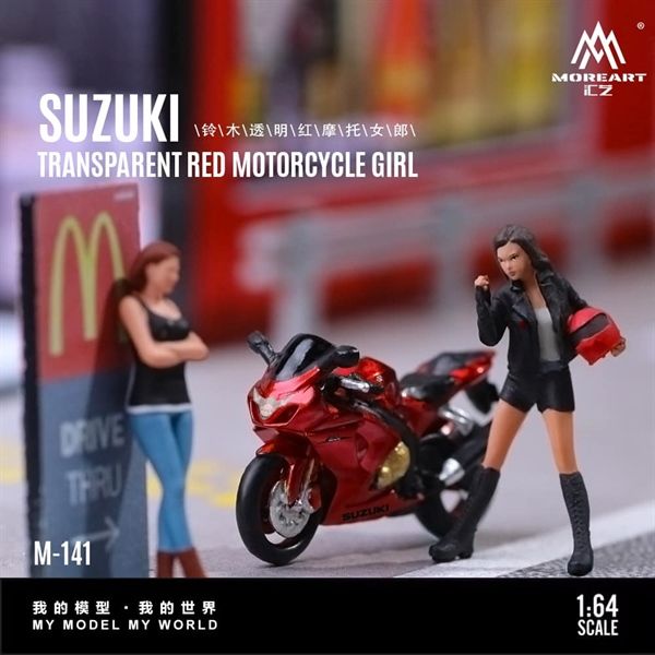  Mô hình nhân vật figure và xe mô tô Suzuki GSX Red tỉ lệ 1:64 MoreArt MO222141 