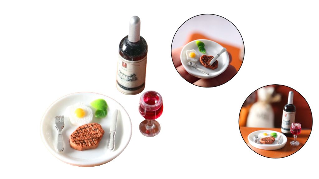 Phụ kiện decor mô hình bít tết - rượu vang DE033