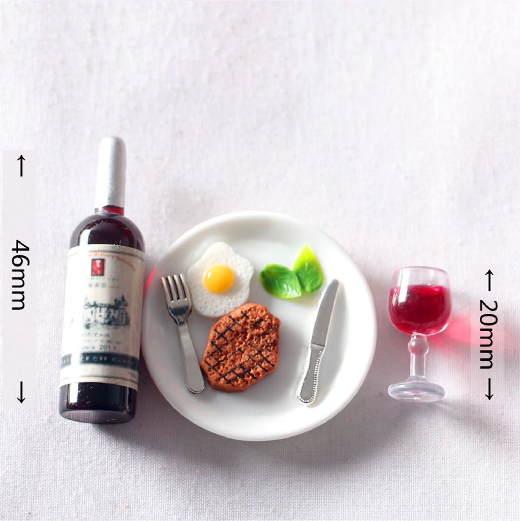 Phụ kiện decor mô hình bít tết - rượu vang DE033