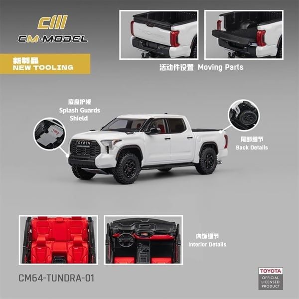  Mô hình xe Toyota Tundra white mở được nắp thùng tỉ lệ 1:64 CM model CM64-TUNDRA-01 
