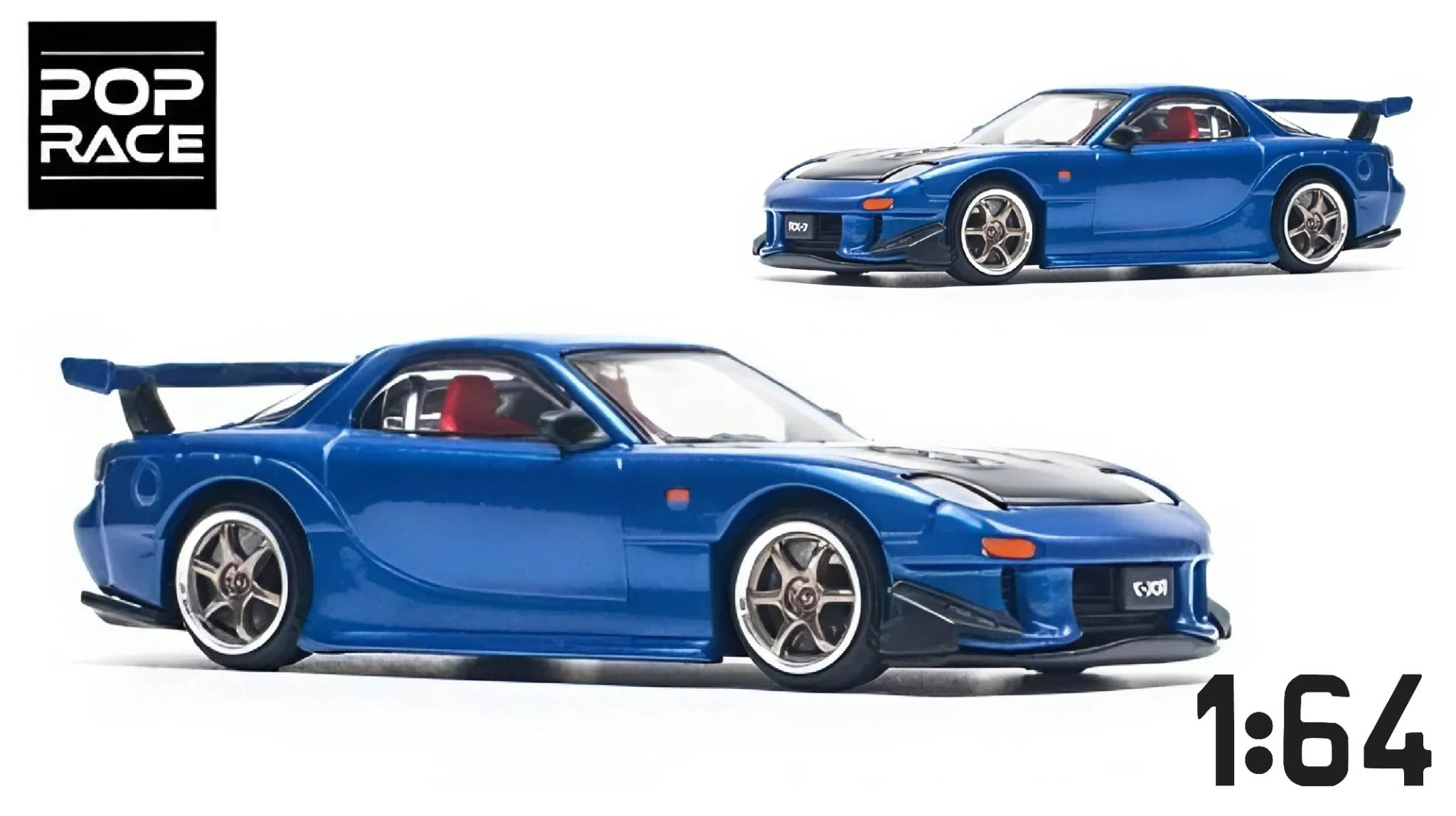  Mô hình xe Mazda RX7 RE Amemiya mở capo tỉ lệ 1:64 Poprace PR640119 