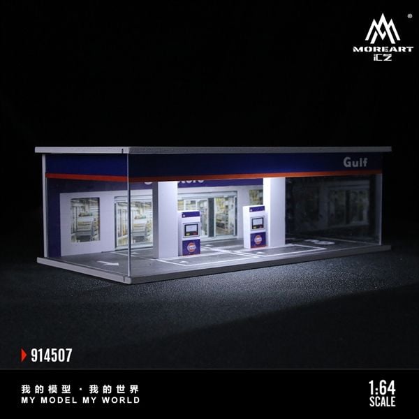  Hộp trưng bày mô phỏng trạm xăng dầu Gulf Oil có đèn - mica bảo vệ tỉ lệ 1:64 MoreArt MO914507 