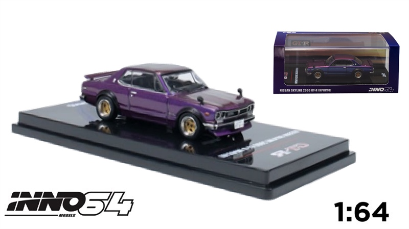  Mô hình xe ô tô Nissan skyline 2000 GTR (KPGC10) Midnight purple tỉ lệ 1:64 Inno64 IN64-KPGC10-MPII 