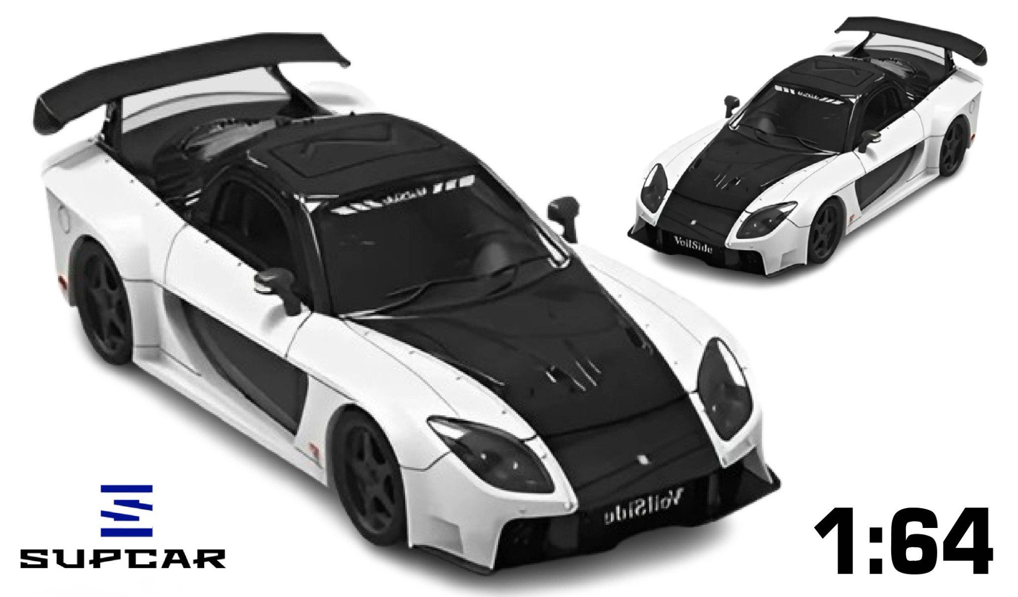  Mô hình xe Mazda RX-7 Veilside white limited 999pcs tỉ lệ 1:64 Supcar SC64041 