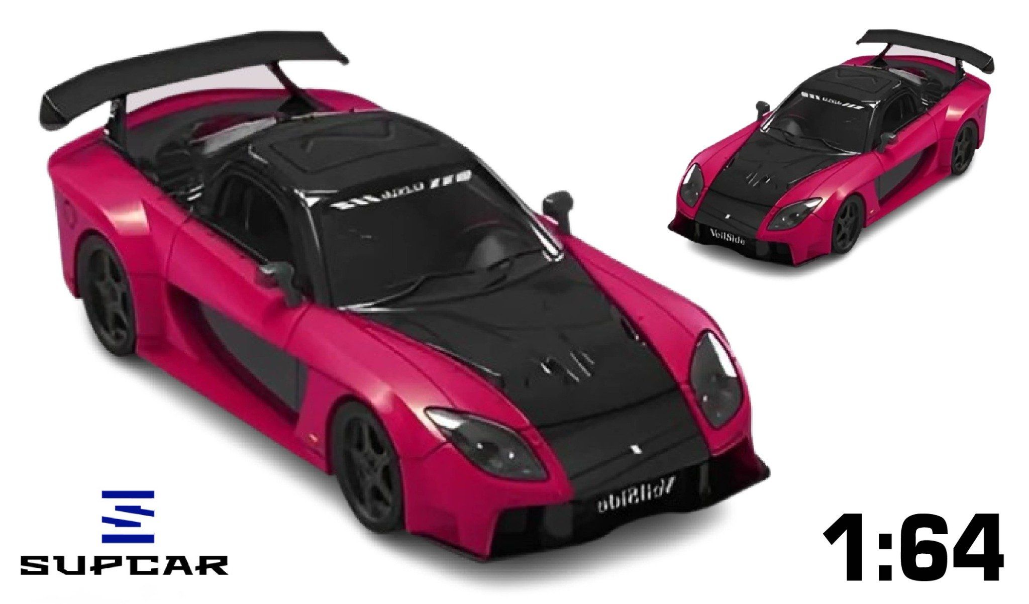  Mô hình xe Mazda RX-7 Veilside rose red limited 999pcs tỉ lệ 1:64 Supcar SC64042 