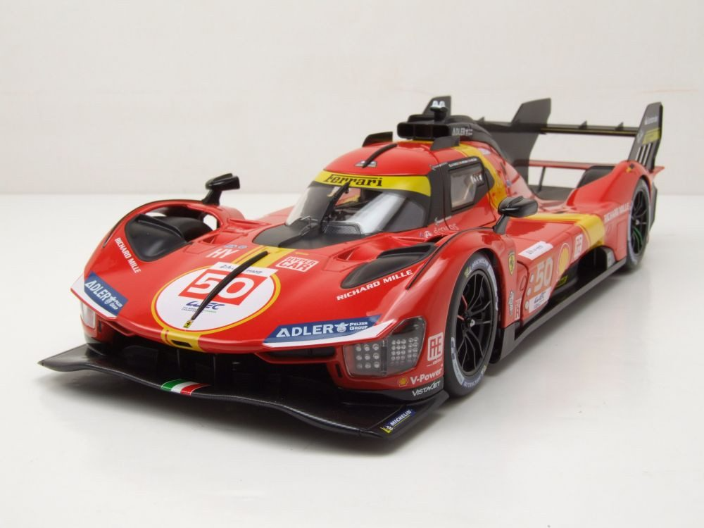  Mô hình xe Ferrari 499P 3.0L turbo V6 team Ferrari Corse #50 - #51 24h Le Mans 2023 tỉ lệ 1:18 Bburago OT374 