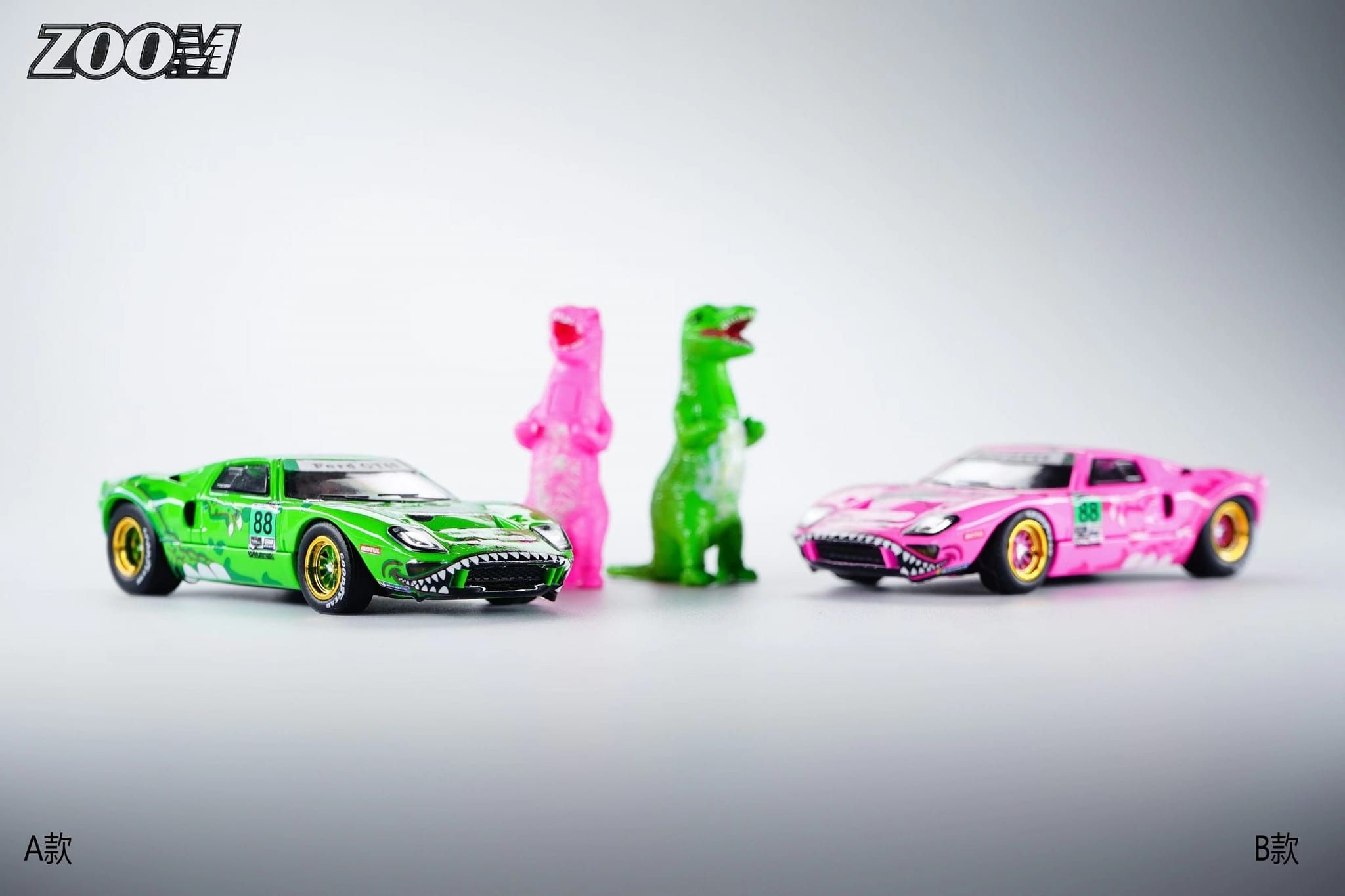  Mô hình xe Ford GT40 MK1 Tyrannosaurus Rex Pink - Green #88 tỉ lệ 1:64 ZOOM model OT64060 
