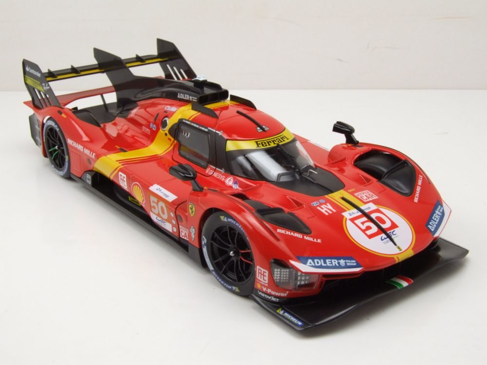  Mô hình xe Ferrari 499P 3.0L turbo V6 team Ferrari Corse #50 - #51 24h Le Mans 2023 tỉ lệ 1:18 Bburago OT374 
