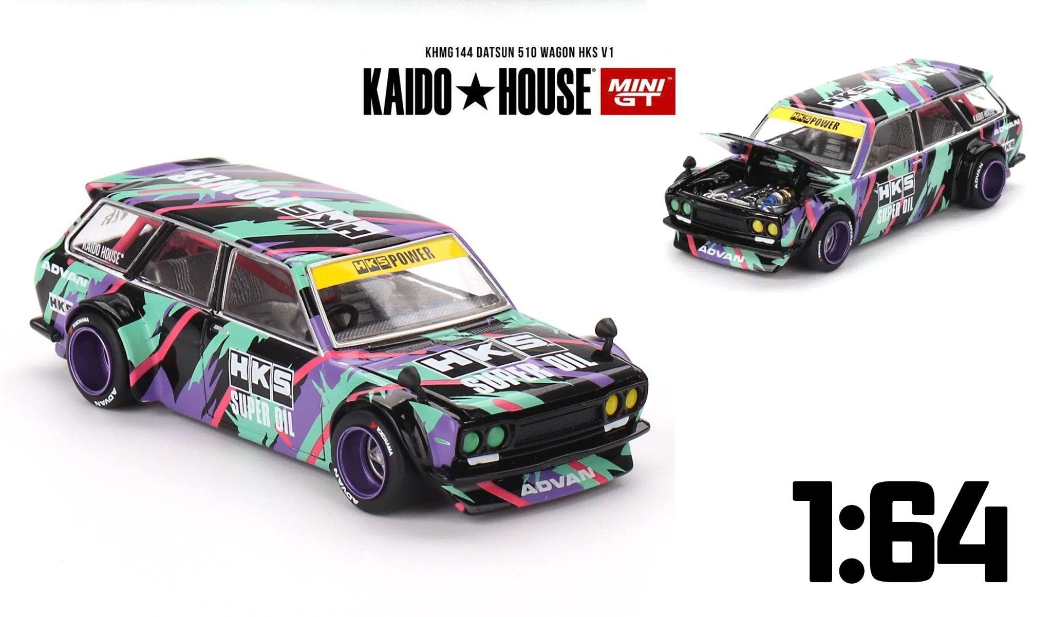  Mô hình xe DATSUN 510 WAGON HKS V1 tỉ lệ 1:64 Kaido House KHMG144 