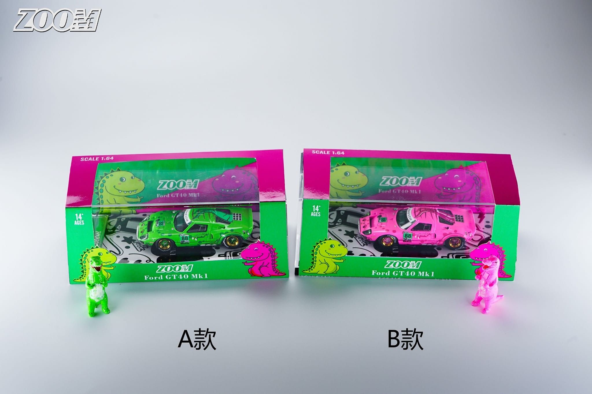  Mô hình xe Ford GT40 MK1 Tyrannosaurus Rex Pink - Green #88 tỉ lệ 1:64 ZOOM model OT64060 