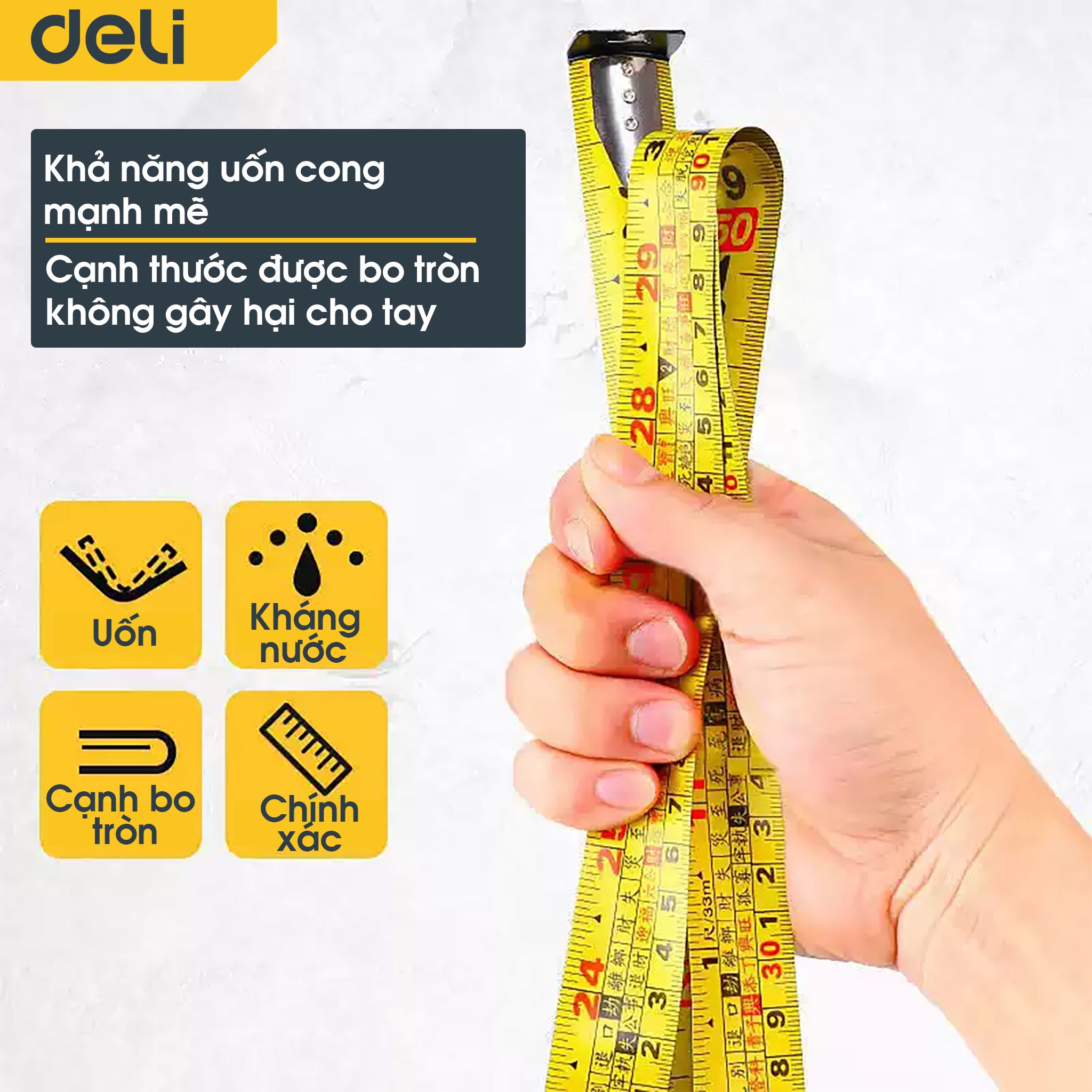 Thước cuốn thép cao cấp DELI Chất Liệu ABS Bọc Cao Su Chắc Chắn Chống Va Đập PK497 