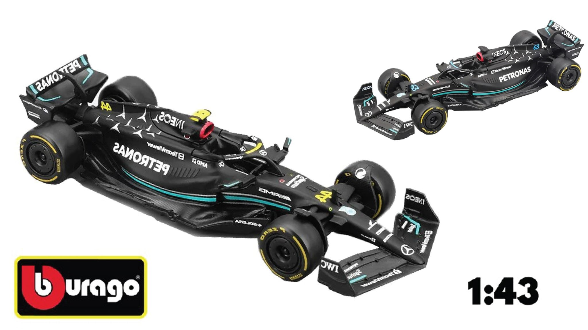  Mô hình xe đua F1 2023 Mercedes-Benz W14 #44 - #63 tỉ lệ 1:43 Bburago OT289 18-38180 
