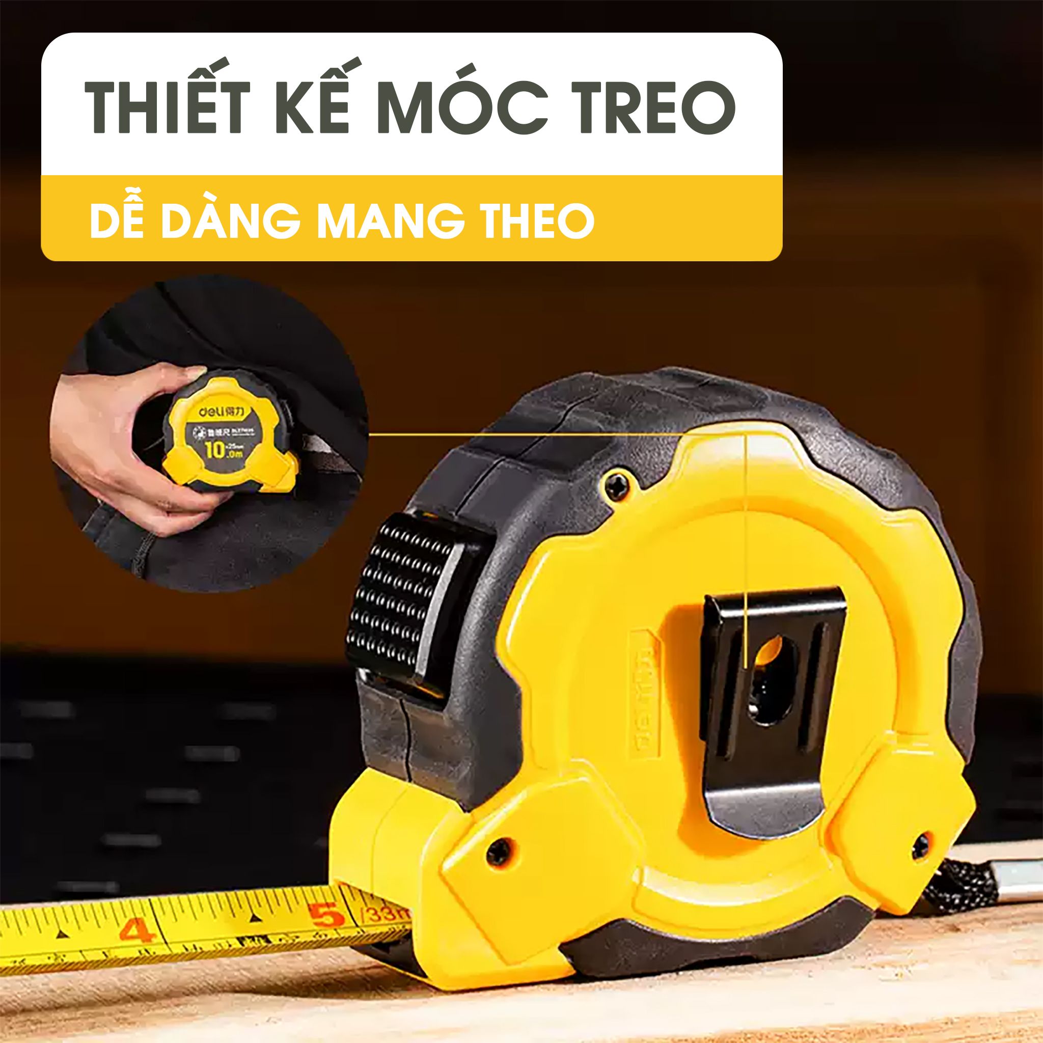  Thước cuốn thép cao cấp DELI Chất Liệu ABS Bọc Cao Su Chắc Chắn Chống Va Đập PK497 