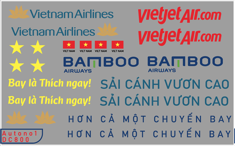  Decal nước mô hình máy bay Vietnam airline-Vietjet-Bamboo-Việt Nam dán mọi nền màu Autono1 DC800 