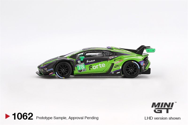  Mô hình xe Lamborghini Huracán GT3 EVO2 #78 Forte Racing 2024 IMSA Daytona 24 Hrs bản card tỉ lệ 1:64 MiniGT MGT01062 NO CHASE 