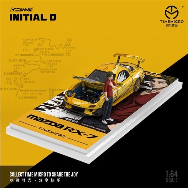  Mô hình xe Mazda RX-7 Amemiya Initial D Comic Carbon Cover Opening tỉ lệ 1:64 Time micro TM640862 