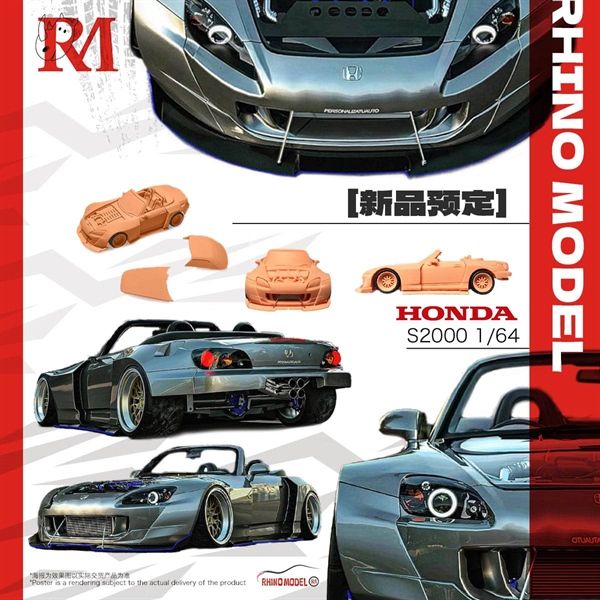  Mô hình xe Honda S2000 Wide-Body Roadster Sliver tỉ lệ 1:64 Rhino RM OT64182 
