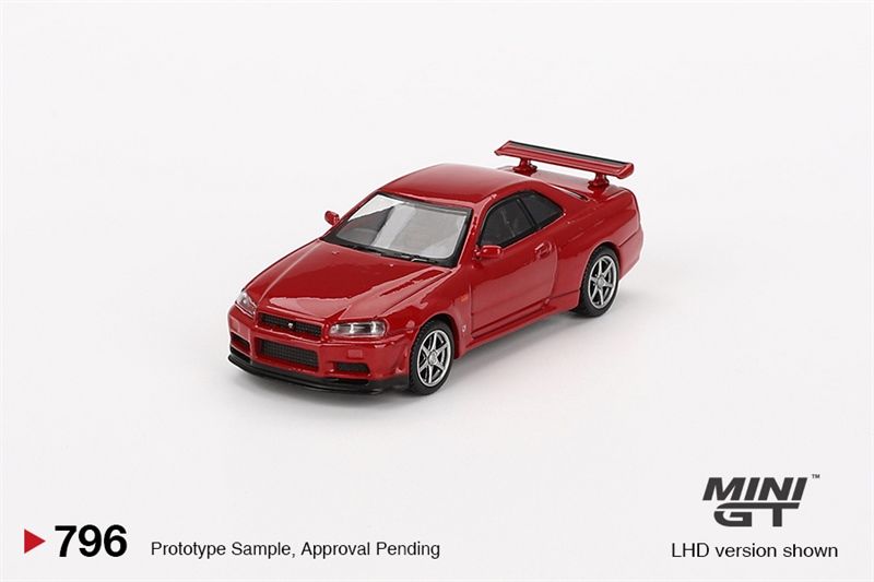 Mô hình xe Nissan Skyline GT-R (R34) V-Spec Active Red tỉ lệ 1:64 MiniGT bản card MGT00796-BL 