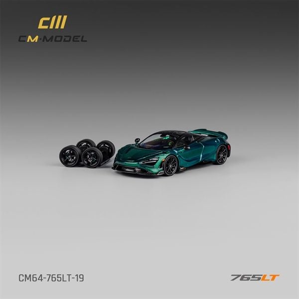  Mô hình xe Mclaren 765LT Chrome Green Full carbon hộp mica 1:64 CM Model CM64-765LT-19 