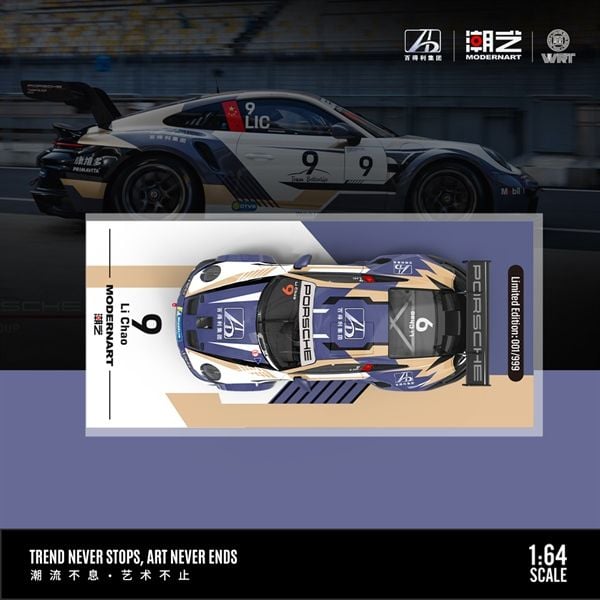  Mô hình xe Porsche 911 GT3-CUP-Baideli No. 9 tỉ lệ 1:64 Modern Art MD647309 