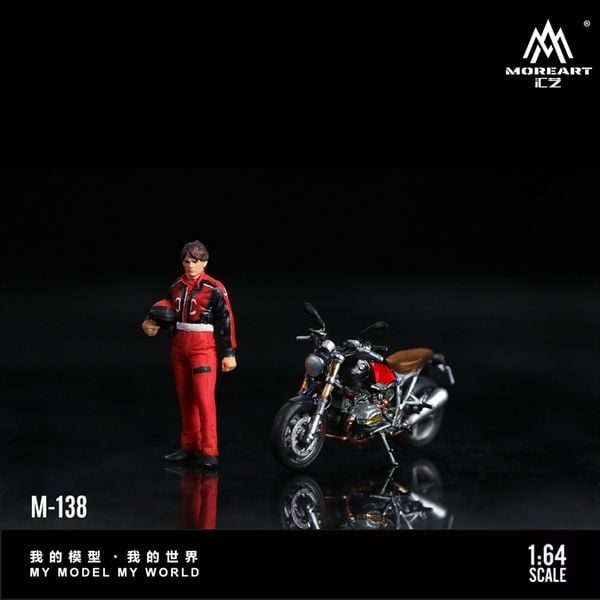  Mô hình nhân vật figure và xe BMW R Nine T red motorcycle doll tỉ lệ 1:64 MoreArt MO222138 