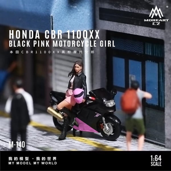  Mô hình nhân vật figure và xe mô tô Honda CBR1100XX Black Pink Motorcycle Girl tỉ lệ 1:64 MoreArt MO222140 