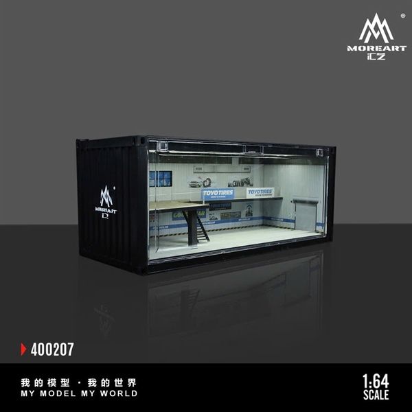  Hộp trưng bày mica container mô phỏng gara sữa chữa có đèn kích thước 38.7x16x16.5cm tỉ lệ 1:64 MoreArt MO400207 