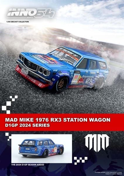  Mô hình xe Mazda RX3 Mad Mike 1976 Station Wagon D1GP Series 2024 tỉ lệ 1:64 Inno64 model IN64-RX3P-D1GP24 