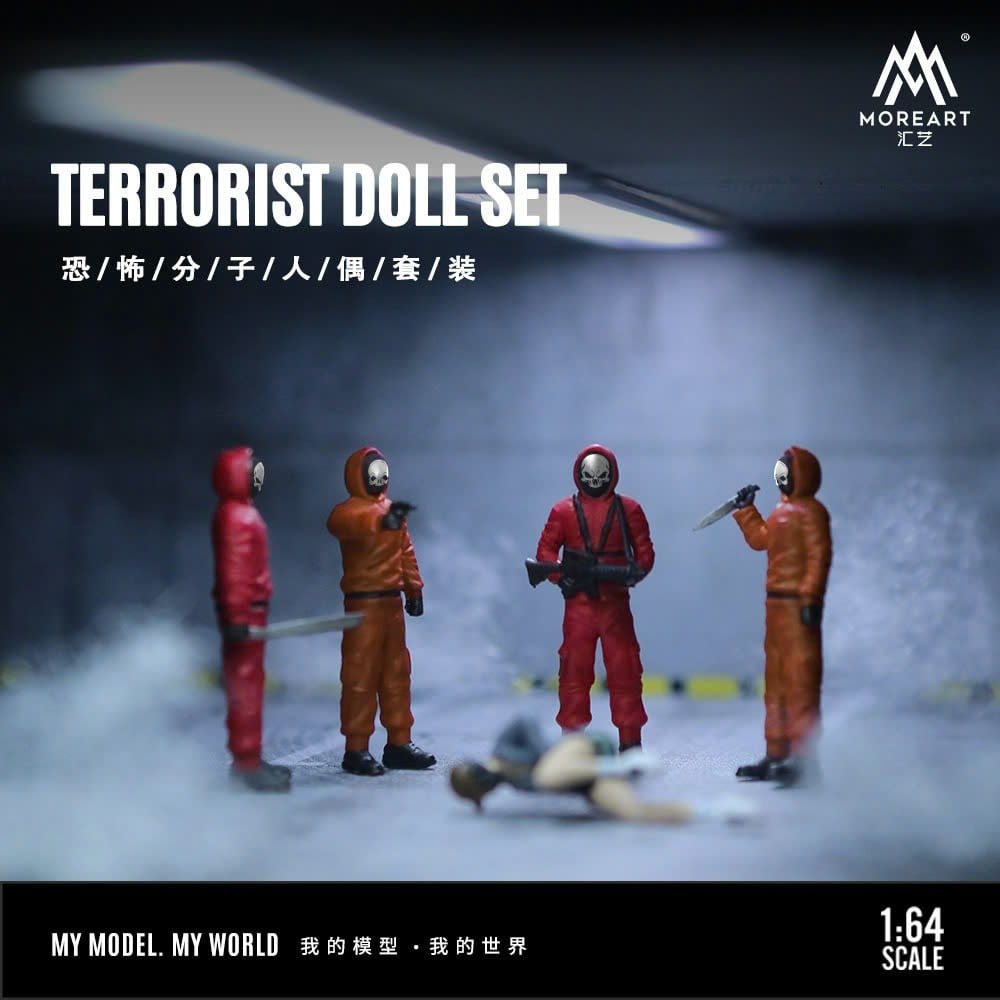  Mô hình set nhân vật 4 người Terrorist áo cam có hung khí tỉ lệ 1:64 MoreArt MO223038 