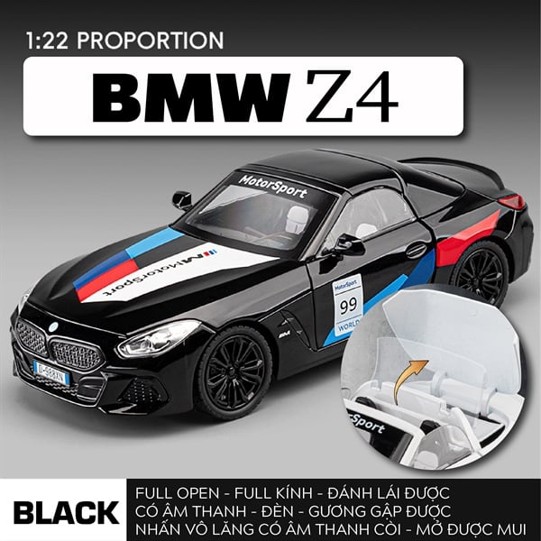  Mô hình xe BMW Z4 full open - full kính - mở được mui - đánh lái tỉ lệ 1:22 Alloy model OT24077 
