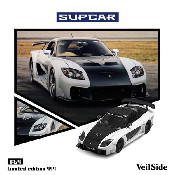  Mô hình xe Mazda RX-7 Veilside white limited 999pcs tỉ lệ 1:64 Supcar SC64041 