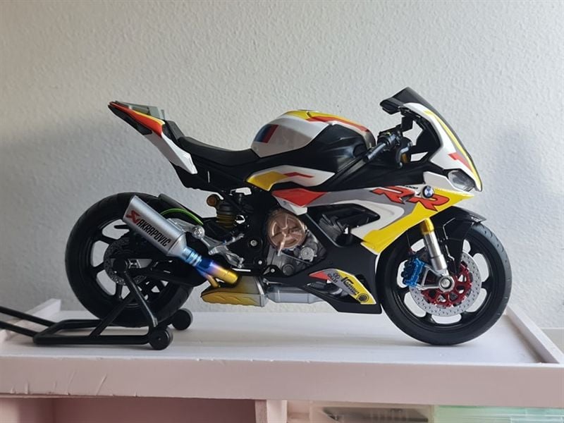  Mô hình xe độ Bmw S1000rr Sbk 2020 Yellow Red tỉ lệ 1:12 Autono1 Welly D226C 