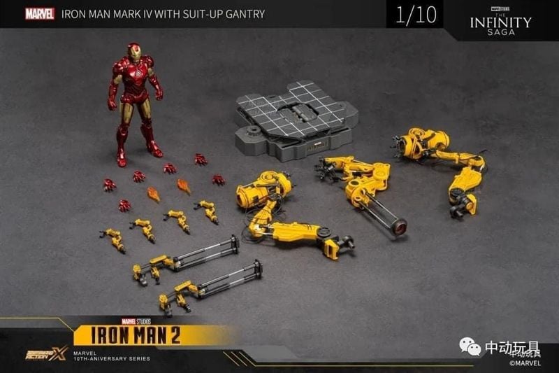  Mô hình nhân vật Marvel Iron man người sắt MK4 Mark 4 Suit-up Grantry có đèn full set phụ kiện + đế SHF tỉ lệ 1:10 18CM ZD Toys FG264 