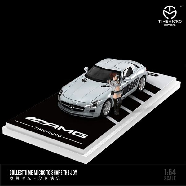  Mô hình xe Mercedes Benz SLS Silver Black tỉ lệ 1:64 TimeMicro TM643321 