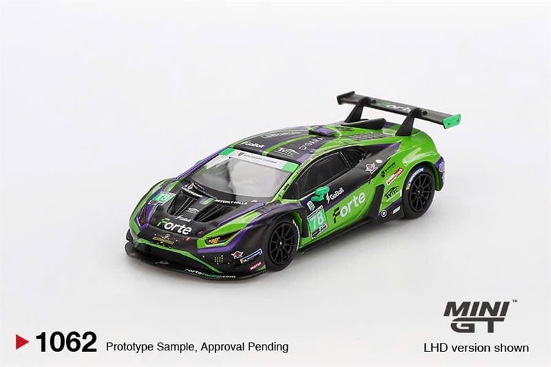  Mô hình xe Lamborghini Huracán GT3 EVO2 #78 Forte Racing 2024 IMSA Daytona 24 Hrs bản card tỉ lệ 1:64 MiniGT MGT01062 NO CHASE 