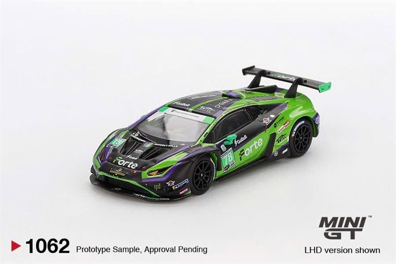  Mô hình xe Lamborghini Huracán GT3 EVO2 #78 Forte Racing 2024 IMSA Daytona 24 Hrs bản card tỉ lệ 1:64 MiniGT MGT01062 NO CHASE 