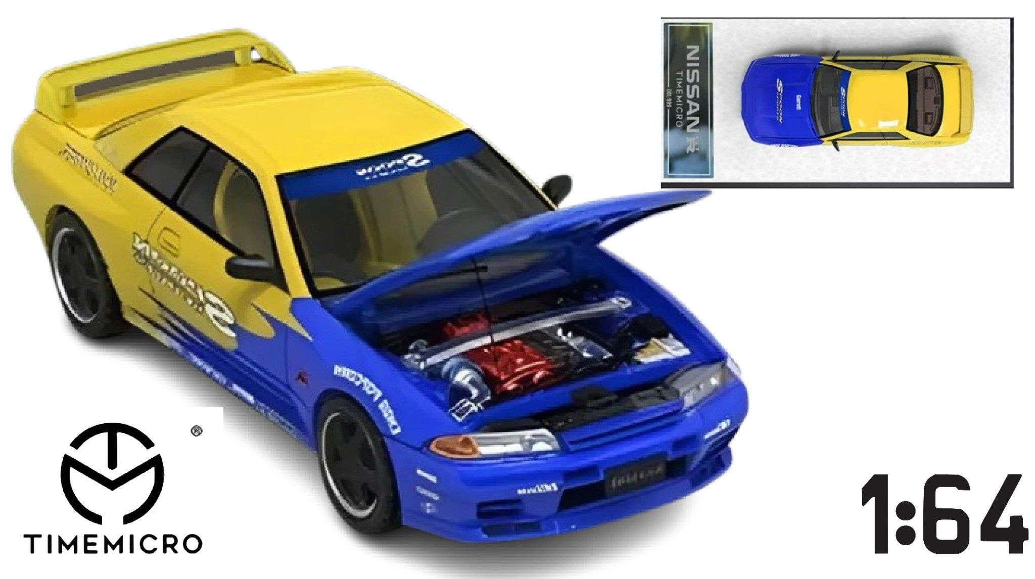  Mô hình xe Nissan GTR R32 racing Spoon mở được capo tỉ lệ 1:64 Time micro TM644118 