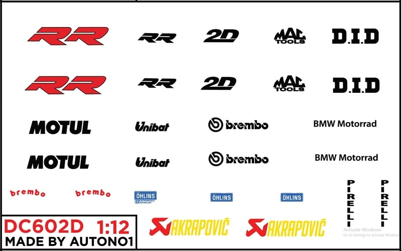  Decal nước độ BMW S1000 - RR - Motul - Pirelli cho mô tô tỉ lệ 1:12 Autono1 DC602d 