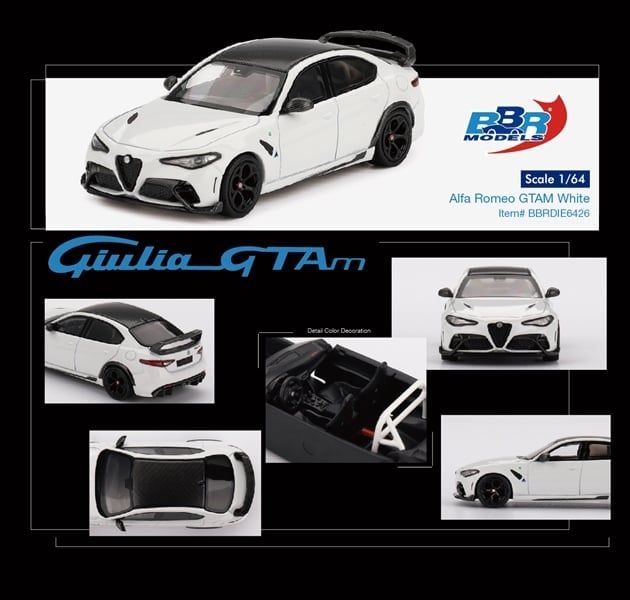  Mô hình xe Alfa Romeo Giulia GTA M White tỉ lệ 1:64 BBR model BBRDIE6426 