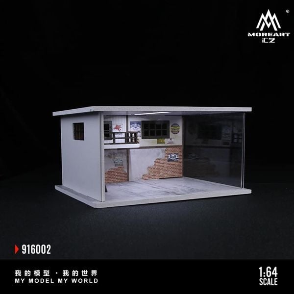  Hộp trưng bày mica mô phỏng nhà sửa xe có đèn Automotive Repair Shop 2 mặt mica kích thước 20x15x10cm tỉ lệ 1:64 MoreArt MO916002 