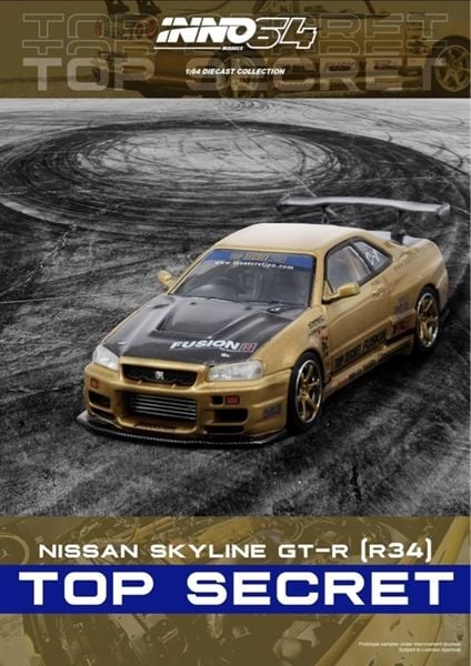  Mô hình xe Nissan GTR R34 gold TOP SECRET tỉ lệ 1:64 Inno64 IN64-R34TS-GOLD 