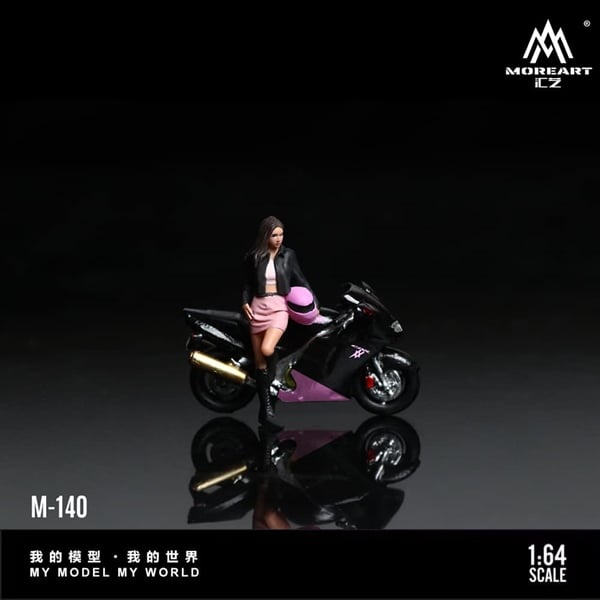 Mô hình nhân vật figure và xe mô tô Honda CBR1100XX Black Pink Motorcycle Girl tỉ lệ 1:64 MoreArt MO222140 