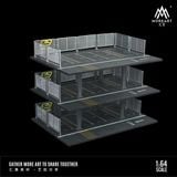  Hộp trưng bày mô phỏng bãi đỗ xe 3 tầng có hàng rào chứa 15 xe kích thước 30x20x18cm tỉ lệ 1:64 MoreArt MO921001 