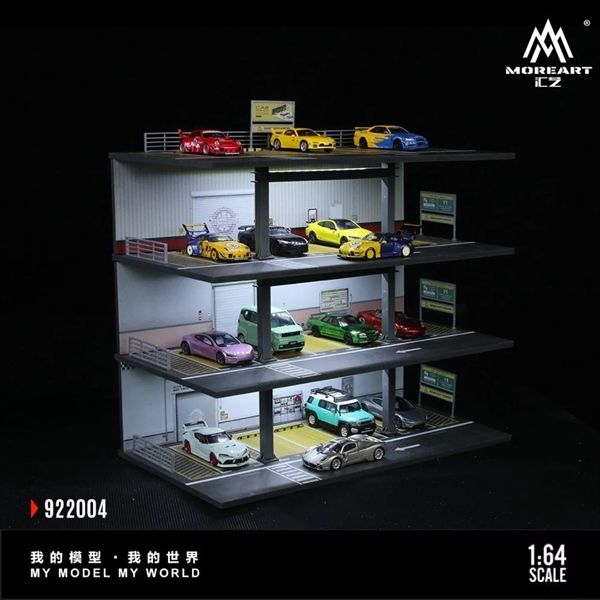  Hộp trưng bày mica mô phỏng bãi đỗ xe 3 tầng có đèn American kích thước 30x15x28.5cm tỉ lệ 1:64 MoreArt MO922004 