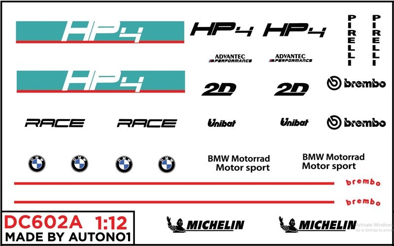 DECAL NƯỚC ĐỘ BMW S1000 HP4 GREEN WHITE CHO MÔ TÔ TỈ LỆ 1:12 AUTONO1 DC602A