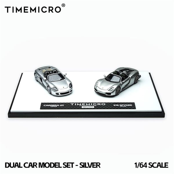  Mô hình xe Porsche 918 Spyder & CARRERA GT Double Silver Color Set tỉ lệ 1:64 Time Micro TM643529-T 