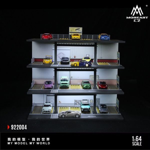  Hộp trưng bày mica mô phỏng bãi đỗ xe 3 tầng có đèn American kích thước 30x15x28.5cm tỉ lệ 1:64 MoreArt MO922004 