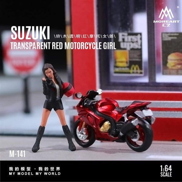  Mô hình nhân vật figure và xe mô tô Suzuki GSX Red tỉ lệ 1:64 MoreArt MO222141 
